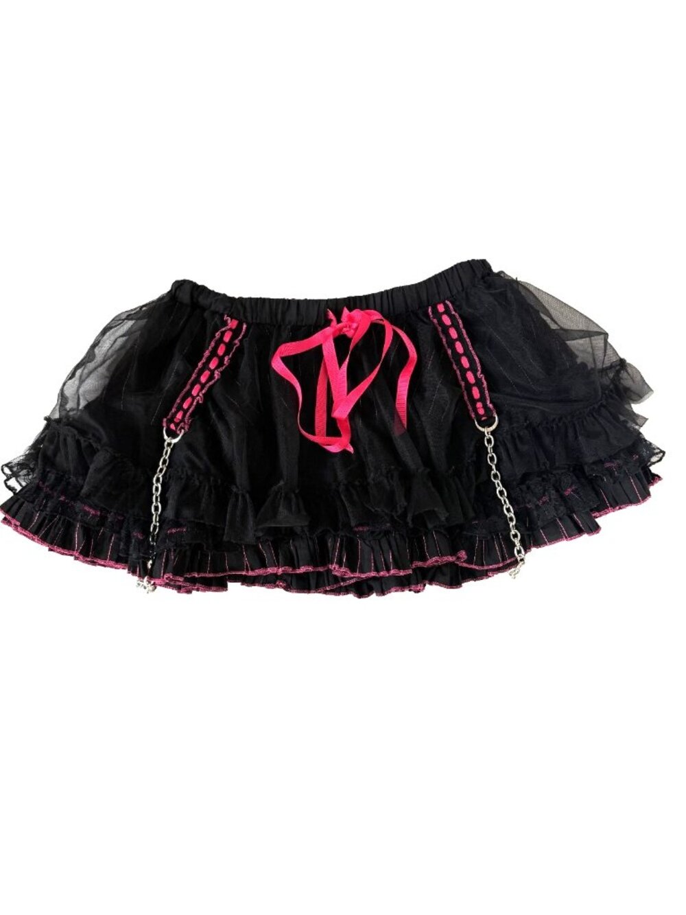 Tripp NYC Women XL Black pink Lace Tulle Mini Skirt Chain Ruffle Goth Punk Y2K